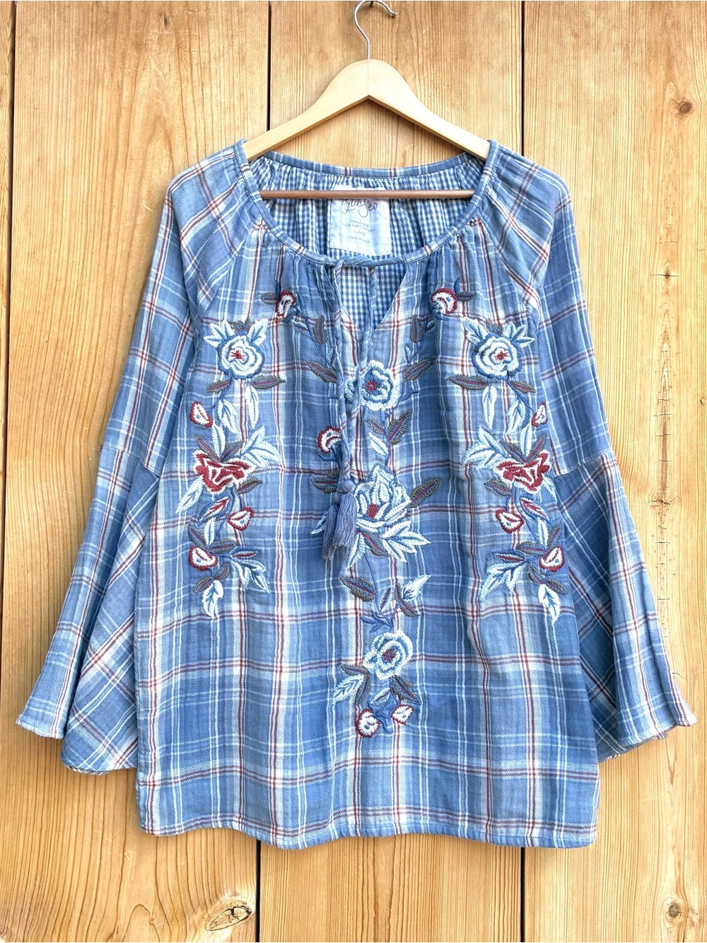 Kyla Seo Embroidered Plaid Gauze Tunic Sz Large